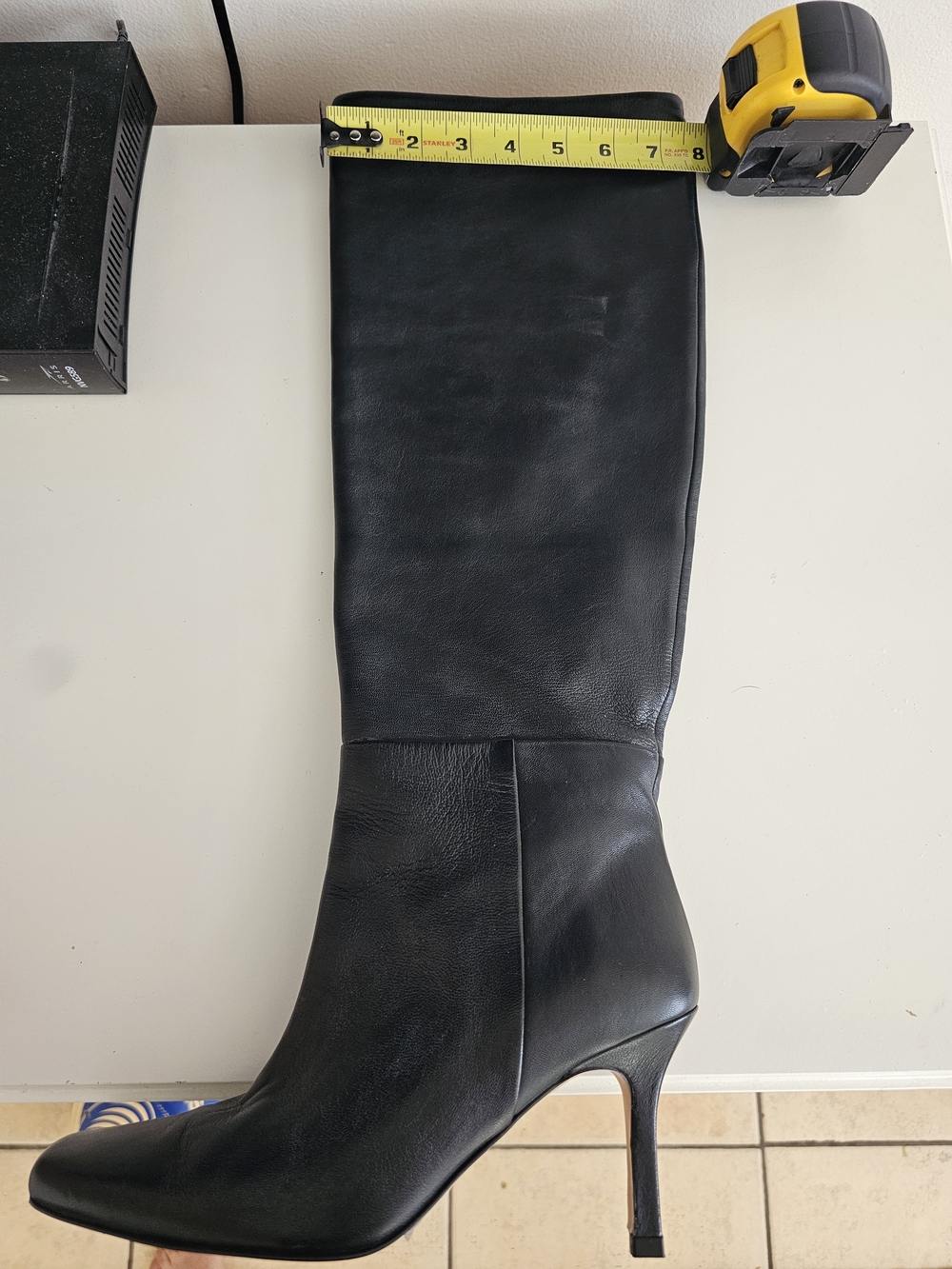 Black Leather Knee-High Stiletto Boots